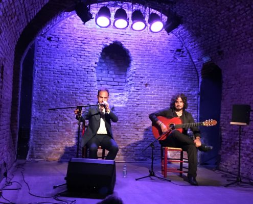 Foto de Paco del Pozo y Paco Vidal en la sala Off-Latina, en colaboración con el Círculo Flamenco de Madrid, el 14/09/2017. Foto tomada por Francisco Velasco